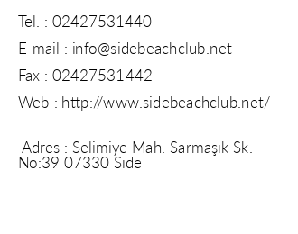 Side Beach Club iletiim bilgileri